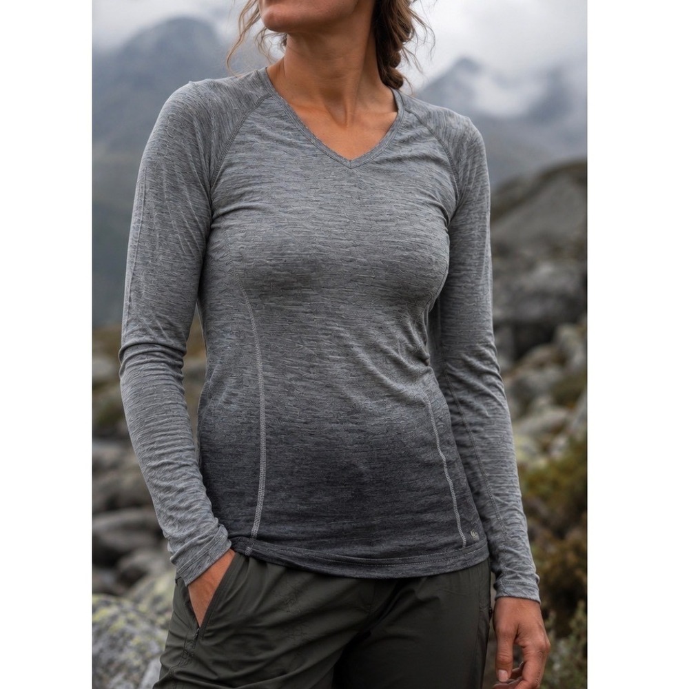 Icebreaker Bodyfit 200 oasis Merino Wool Base Layer Top L Grey Ombre V-Neck